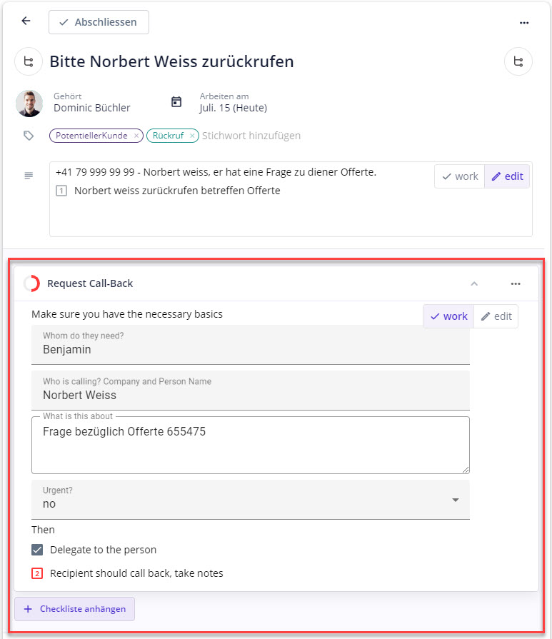 Checkliste (Vorlage) hinzufügen